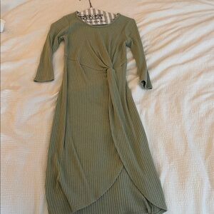 Gilli Sage Green Ribbed Long Sleeve Dress